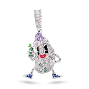 Sterling Silver 925 Rhodium Plated Milk Bottle Hip Hop Purple Green CZ Pendant